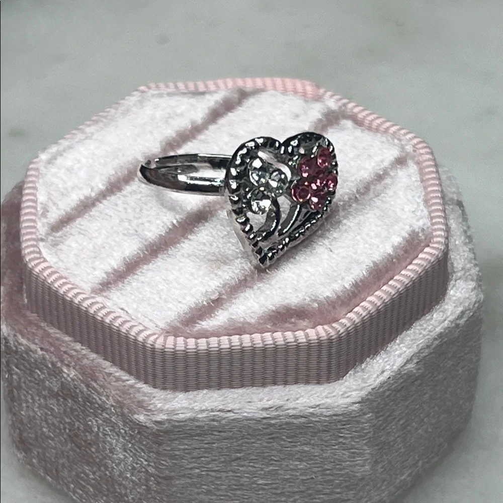 Silver and Pink Crystal Adjustable Ring